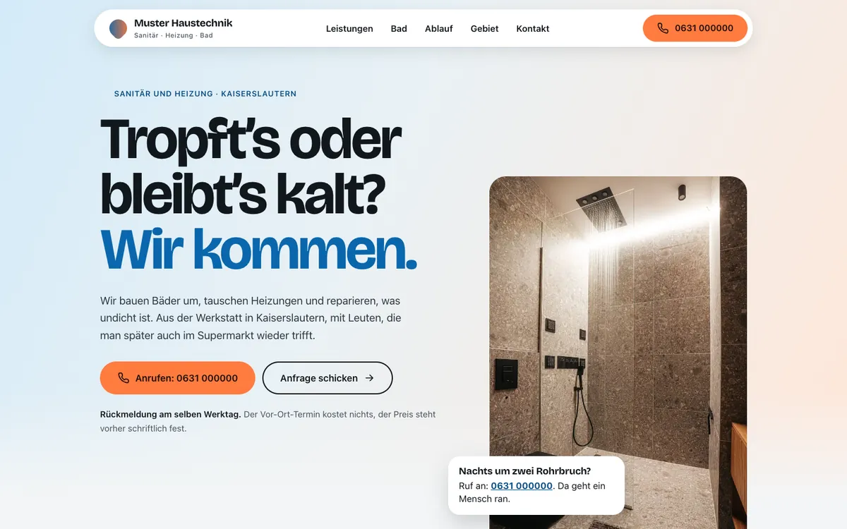 Vorschau der Demo-Website Modern mit Vorher-Nachher-Regler